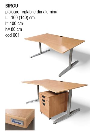 Birou blat culoare fag cu picioare reglabile pe inaltime ,din aluminiu