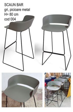 Scaun bar gri compozit cu picioare metalice