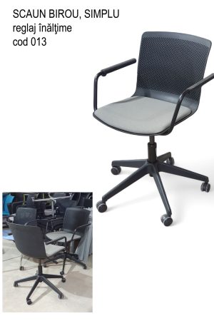 Scaun negru compozit pe role cu spatar aerisit si sezut textil