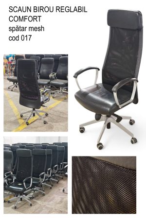Scaun birou Markus, multireglabil negru rotativ imitatie piele cu spatar mesh pe role blocabile