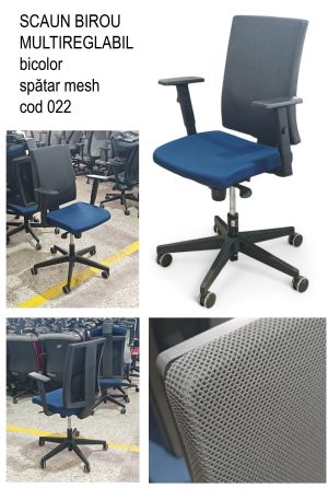 Scaun birou bicolor multireglabil,spatar mesh, pe role blocabile