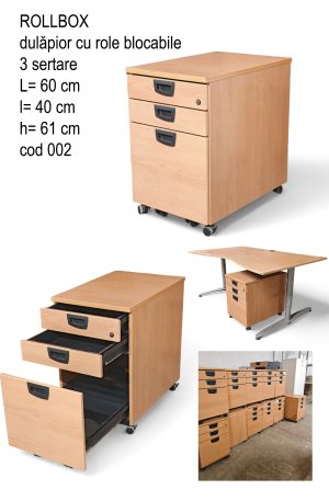 Rollbox culoare fag cu trei sertare si role blocabile