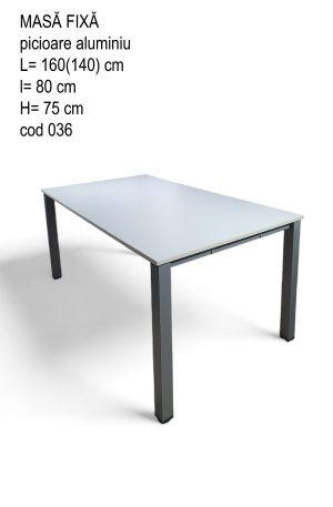 masa alba fixa picioare aluminiu