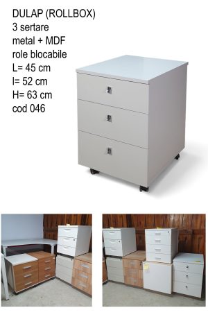 Rollbox trei sertare alb pe role blocabile