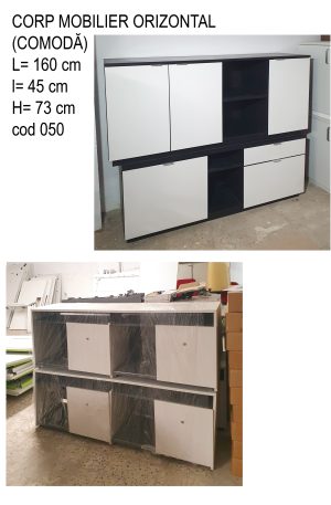 Corp orizontal tip comoda cu compartimente,negru cu fronturi albe