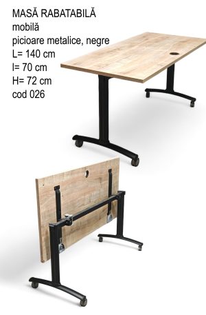 Masă rabatabilă cu blat în culoare fag cu role blocabile