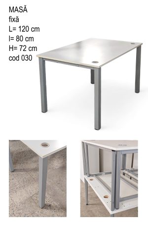 Masă fixă tip birou, blat alb-gri